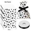100 Pieces Money Treat Bags Sign Party Favor Candy Cellophane Bag Loot Bags for Party Sign Sacks with 22 Yards Ribbon for Toy Favor Theme Supplies, 6 x 9 Inch(Paw Style) view 2