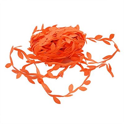DUO ER 10m Gold Leaf Shaped Ribbon Artificial Green Leaves Ivy Gift Wrapping Ribbon for Wedding Decoration DIY Hanging Garland Supplies (Color : T07 Orange)