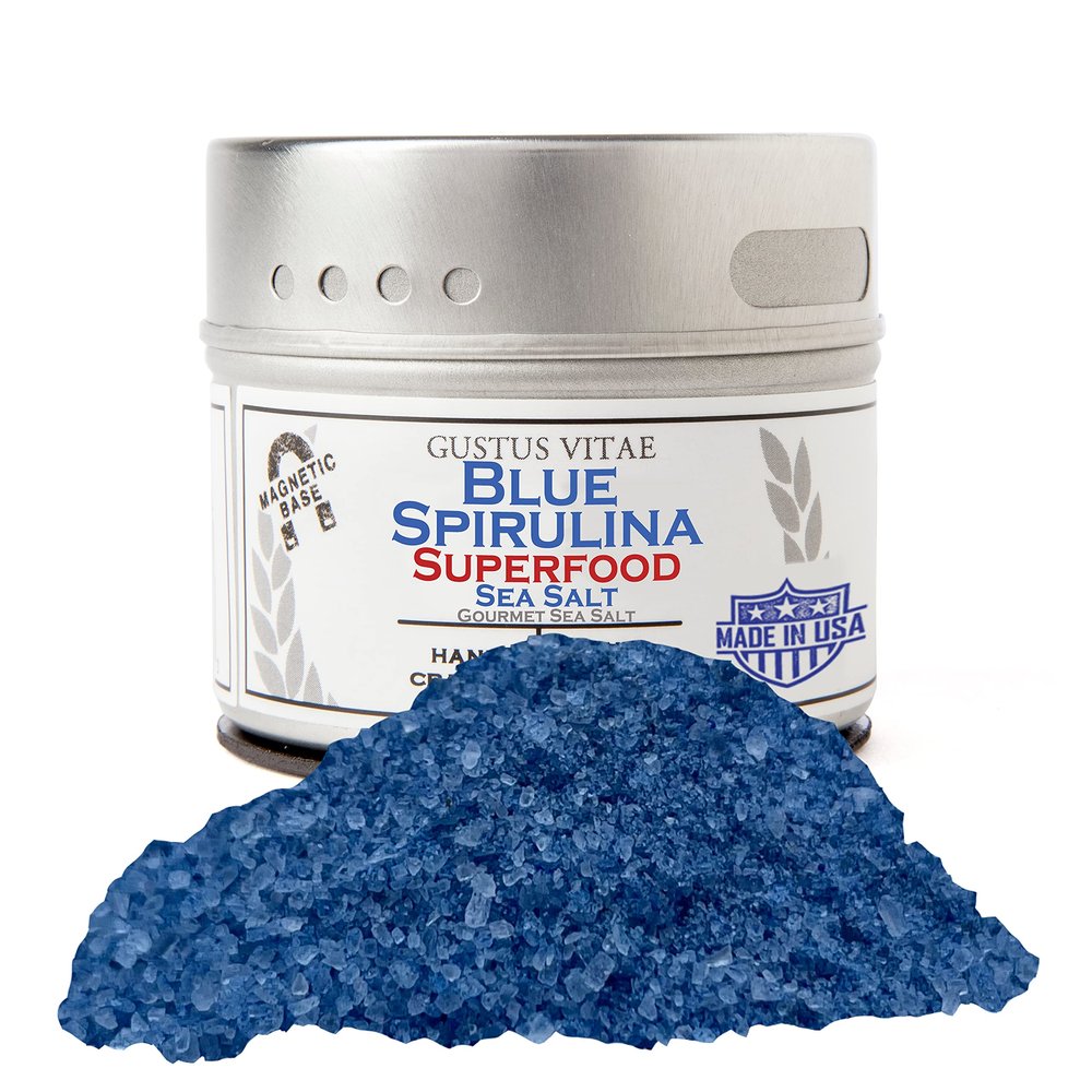 Blue Spirulina Superfood Sea Salt | All Natural | Ultra Premium Gourmet Salt | Artisanal Finishing Seasoning | Small Batch | Non GMO | Hand Packed | Super Food | GLP-1 Friendly | Sustainably Sourced | Magnetic Tins | 3.0 oz (84g) | Gustus Vitae | #72