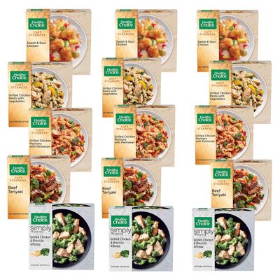 Healthy Choice Frozen Meal Variety Pack, 15 Count - 3 Beef Teriyaki (9.5 oz), 3 Chicken and Broccoli (9.15 oz), 3 Chicken Marinara (9.5 oz), 3 Chicken Pesto (9.9 oz), 3 Sweet and Sour Chicken (10 oz)