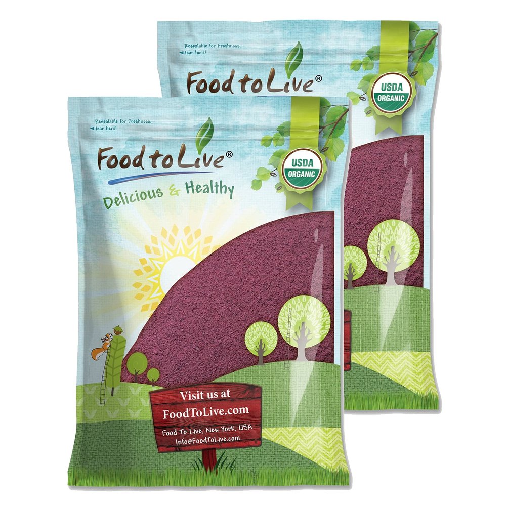 Food to Live Organic Black Elderberry Juice Powder, 16 Pounds Non-GMO, Made from Raw Dried Berries, Unsulfured, Vegan, Bulk, Great for Baking, Smoothies, Yogurts, No Sulphites, Contains Maltodextrin