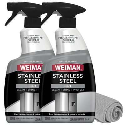 Weiman Stainless Steel Cleaner and Polish - Protects Appliances from Fingerprints, Leaves a Streak-Free Shine for Refrigerator, Dishwasher, Oven, Grill, 2 Pack With Microfiber Cloth