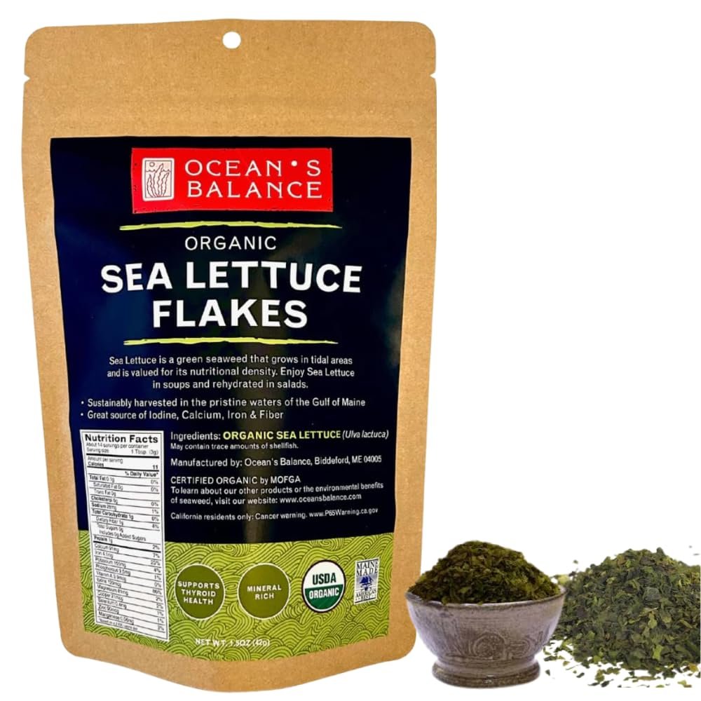 OCEANS BALANCE Organic Sea Lettuce Seaweed Flakes  Organic Seaweed Flakes, Perfect for Keto Diet, Paleo Diet, Vegetarian or Vegan Diet  Gluten-Free  1.5 oz Bag