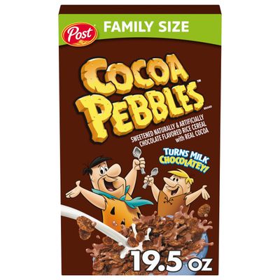 Cocoa PEBBLES Cereal, Chocolatey Kids Crunch, Gluten Free Sweetened Rice Crunch, 19.5 oz Family Size Cereal Box