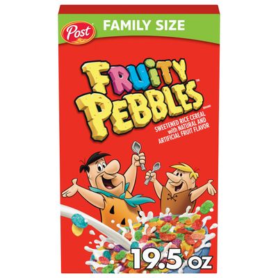 Fruity PEBBLES Breakfast Cereal for Kids, Gluten Free, Made with Sweetened Puffed Rice, Family Size, 19.5 oz