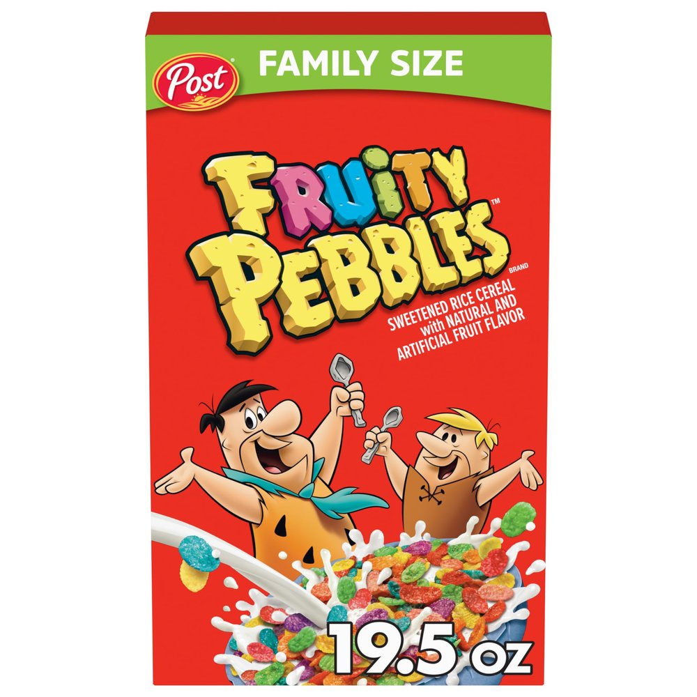 Fruity PEBBLES Breakfast Cereal for Kids, Gluten Free, Made with Sweetened Puffed Rice, Family Size, 19.5 oz