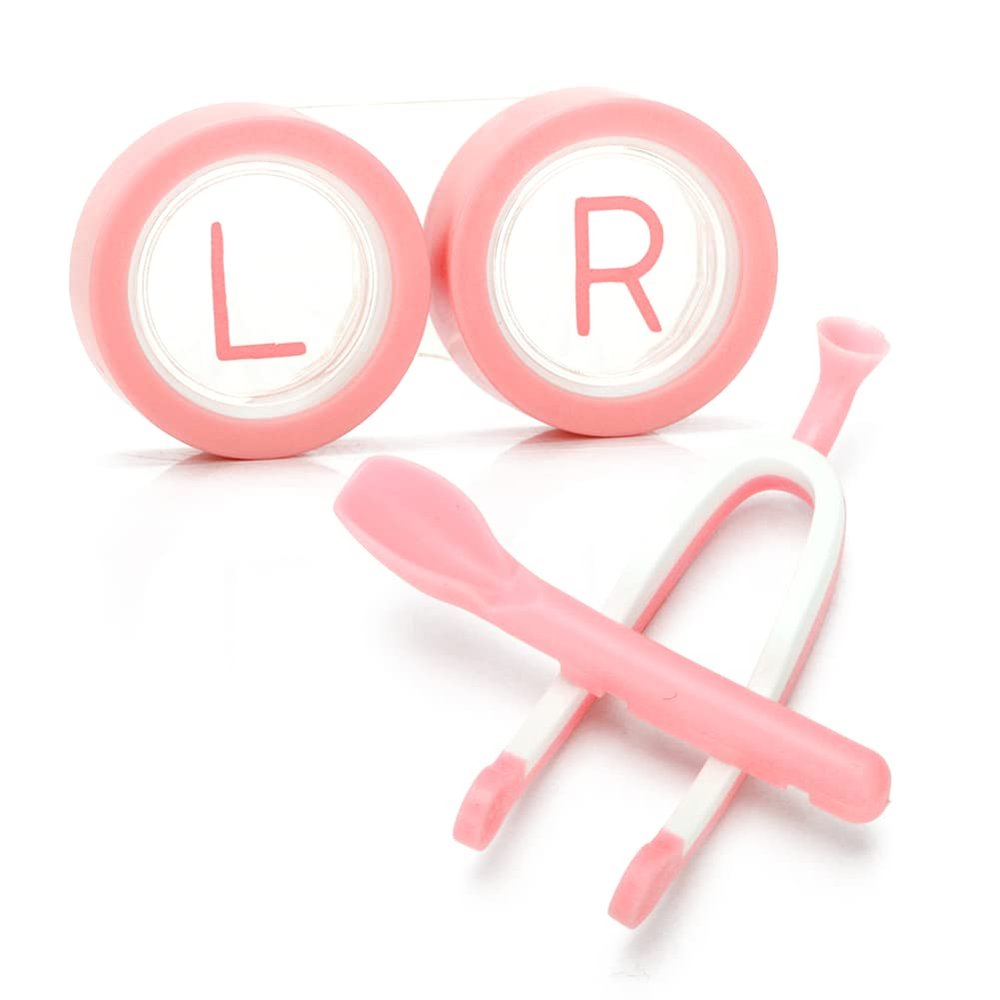 Ofone Contact Lens Remover Tool, Applicator with Lenses Case Tweezers Soft Silicone Scoop Portable Contacts Storage Container Kit for Soft Lenses (Pink)