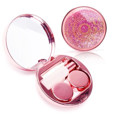 ofone Contact Lens Case, Bling Stars Cute Contact Lenses Holder Travel Kit with Remover Tool Tweezers Solution Bottle Mirror Portable Contacts Storage Container for Women Girl (Pink)