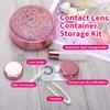 ofone Contact Lens Case, Bling Stars Cute Contact Lenses Holder Travel Kit with Remover Tool Tweezers Solution Bottle Mirror Portable Contacts Storage Container for Women Girl (Pink) view 3