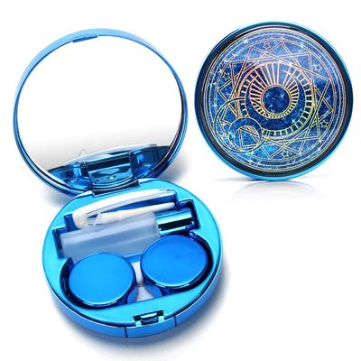 ofone Contact Lens Case, Bling Stars Cute Contact Lenses Holder Travel Kit with Remover Tool Tweezers Solution Bottle Mirror Portable Contacts Storage Container for Women Girl (Blue)