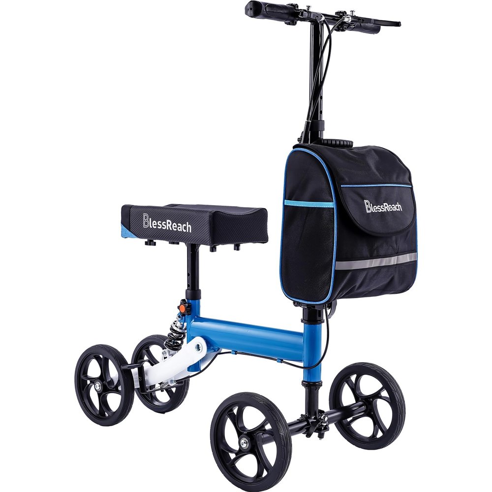 BlessReach Steerable Knee Walker Deluxe Medical Scooter for Foot Injuries Adult Compact Crutches (WB-2105 Blue)