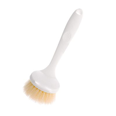 1pc Long Handle Kitchen Cleaning Brush Soft Bristle Scrub Brush for Dishes Pots and Sinks for Household and Restaurant Use and Convenient Storage Design White