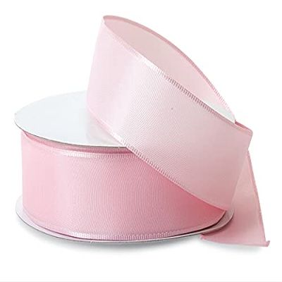 1 Pack, Light Pink Wired Fabric Florist Ribbon, 1-1/2"x50 Yards for Weddings and Valentine's Day Gift Wrapping