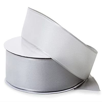 1 Pack, Silver Wired Fabric Florist Ribbon, 1-1/2"x50 Yards for Wedding and Gift Wrapping