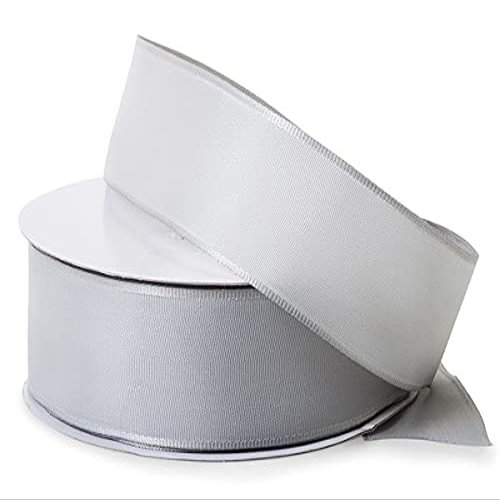 1 Pack, Silver Wired Fabric Florist Ribbon, 1-1/2"x50 Yards for Wedding and Gift Wrapping