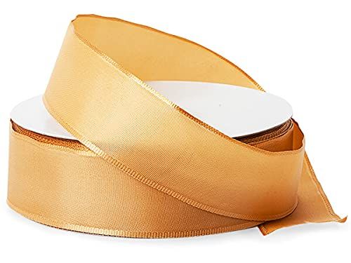 1 Pack, Gold Wired Fabric Florist Ribbon, 1-1/2"x50 Yards for Weddings and Christmas Gift Wrapping