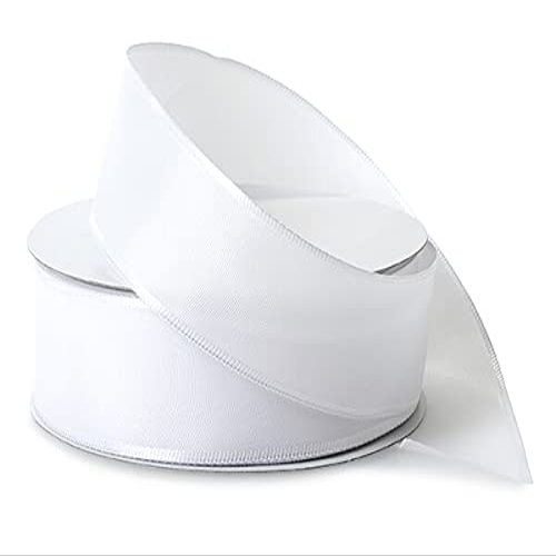 1 Pack, White Wired Fabric Florist Ribbon, 1-1/2"x50 Yards for Weddings and Gift Wrapping