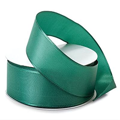 1 Pack, Dark Green Wired Fabric Florist Ribbon, 1-1/2"x50 Yards for Christmas Gift Wrapping
