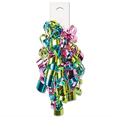 12 Pack, Metallic Citrus, Pink & Turquoise Self Adhesive Curly Bow for Party, Holiday & Events, Made in USA