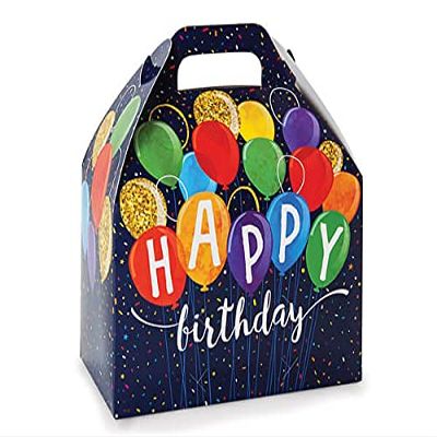 6 Pack, Happy Birthday Balloons Gable Boxes 8.5x5x5.5" for Food Service, Birthday, Housewarming