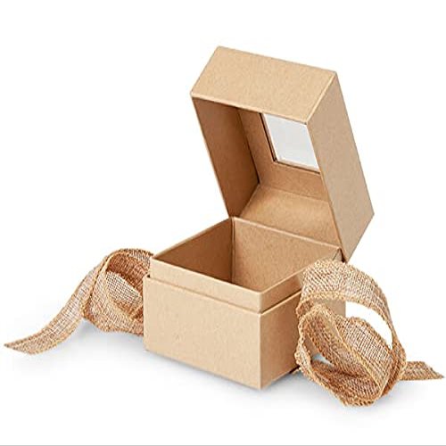 18 Pack, Kraft Window Box with Ribbon, Petite 3.75x3.75x3" for Party, Holiday & Events
