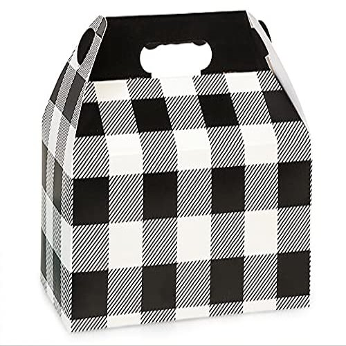 6 Pack, Buffalo Plaid Black Gable Boxes 9-1/2 x 5 x 5" for Food Service and Picnic Lunches