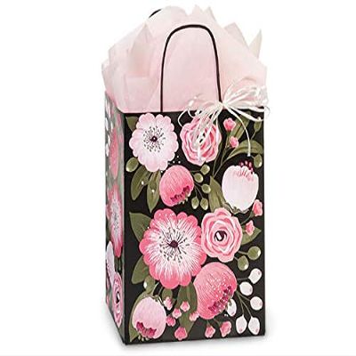250 Pack, Moonlit Blooms Paper Shopping Bags Cub 8x4.75x10.25" for Party, Holiday & Events, Made in USA
