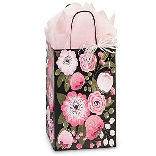 250 Pack, Moonlit Blooms Paper Shopping Bags Cub 8x4.75x10.25" for Party, Holiday & Events, Made in USA