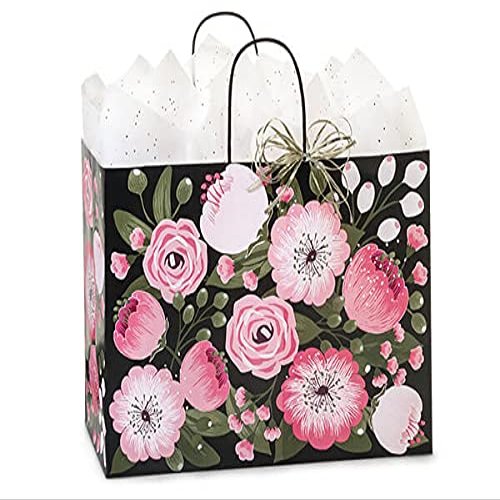 250 Pack, Moonlit Blooms Paper Shopping Bags Vogue, 16x6x12" for Party, Holiday & Events, Made in USA
