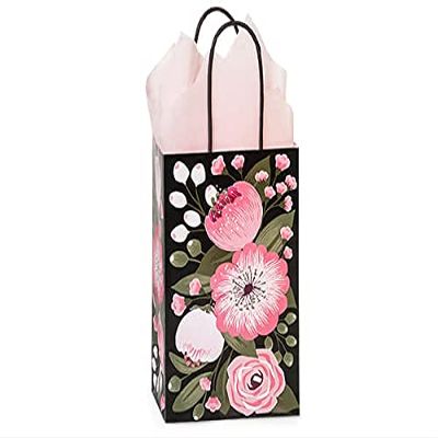 25 Pack, Moonlit Blooms Paper Shopping Bags Rose, 5.5x3.25x8.5" for Party, Holiday & Events, Made in USA