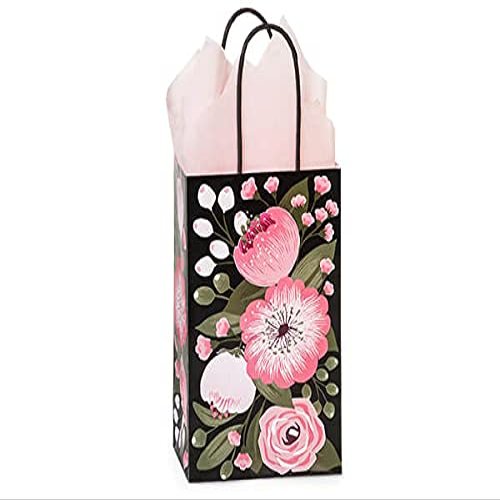 25 Pack, Moonlit Blooms Paper Shopping Bags Rose, 5.5x3.25x8.5" for Party, Holiday & Events, Made in USA