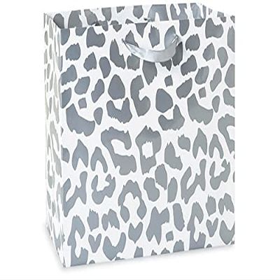 10 Pack, Silver Leopard Paper Gift Bags, Filly 12x5x12" for Party, Holiday & Events