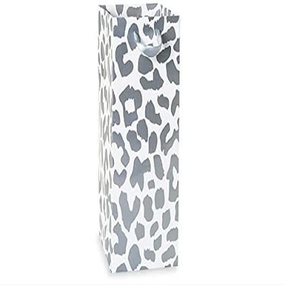 10 Pack, Silver Leopard Paper Gift Bags, Wine 4.5x4.5x13" for Party, Holiday & Events