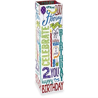 10 Pack, Happy Birthday Gloss Gift Bags, Wine 4.5x4.5x13" for Party, Holiday & Events