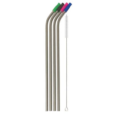 14 Inch Stainless Steel Straws, 4pcs Ultra Long Reusable 0.32" (8mm) Big Wide Metal Straws for 40oz/64oz Tumblers or Super Tall Cups with Silicone Tips and Cleaning Brush