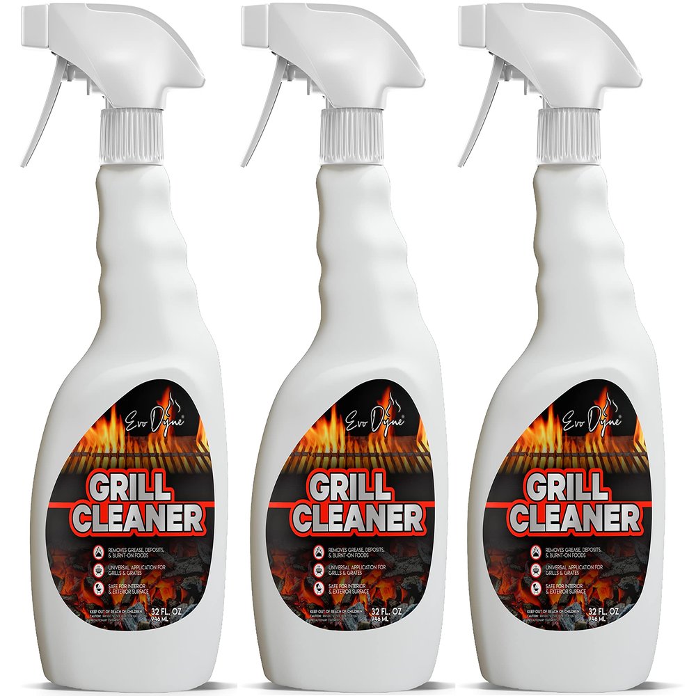 Evo Dyne Grill Cleaner Spray (32 oz), Made in USA - Quickly Cleans BBQ Burnt-on Foods and Grease from Grill Grates - Heavy Duty, Fast-Acting Formula, Less Scrubbing - Food Safe Grill & Oven Degreaser (3-Pack)
