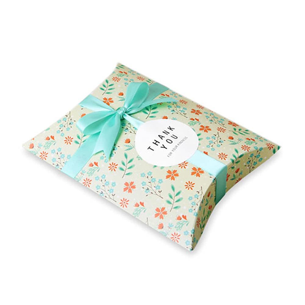 AKOAK 20 Pcs Wedding Creative Pillow Box, Candy Gift Box, Suitable for Wedding Birthday and Christmas (Green+Yellow flowers)