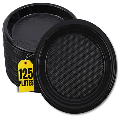 1InTheHome Black Small Plates, 6 inch Plastic Cake Plates, Black Dessert Plates Round 125 pcs
