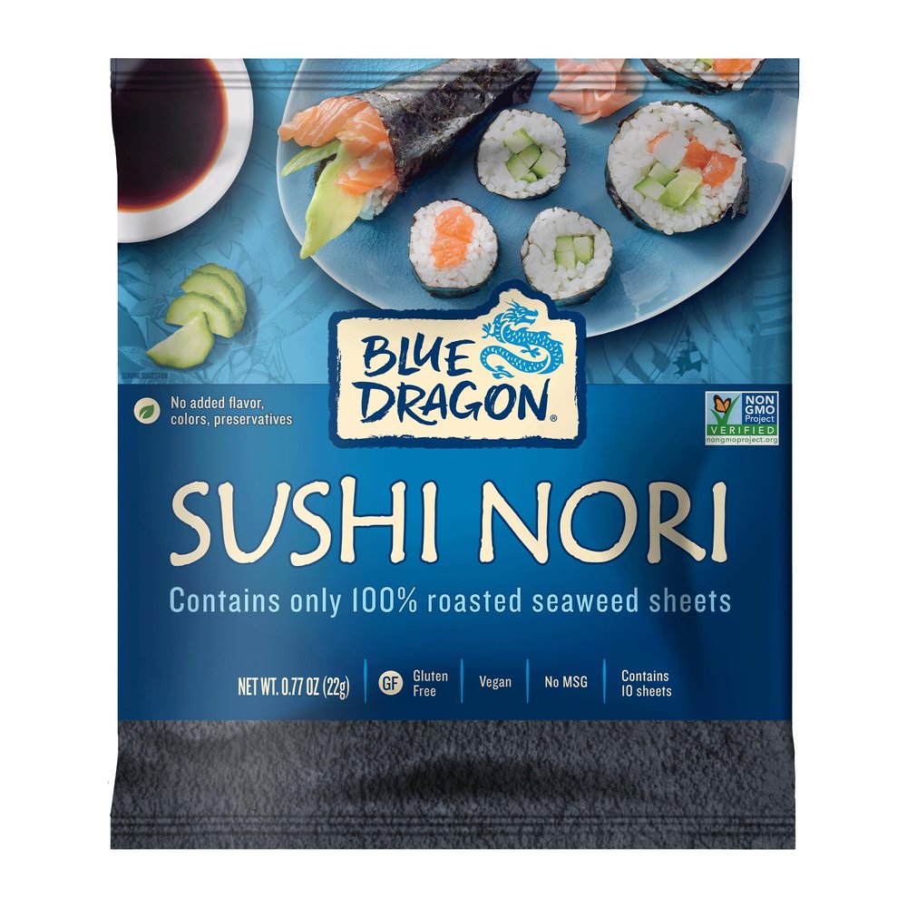 Blue Dragon Sushi Nori - 0.77oz (Pack of 5) - No Artificial Flavors Or Preservatives - Made With 100% Roasted Seaweed Sheets - Vegan, Gluten Free Seaweed Wraps - Ideal For Sushi Rolls & Hand Rolls