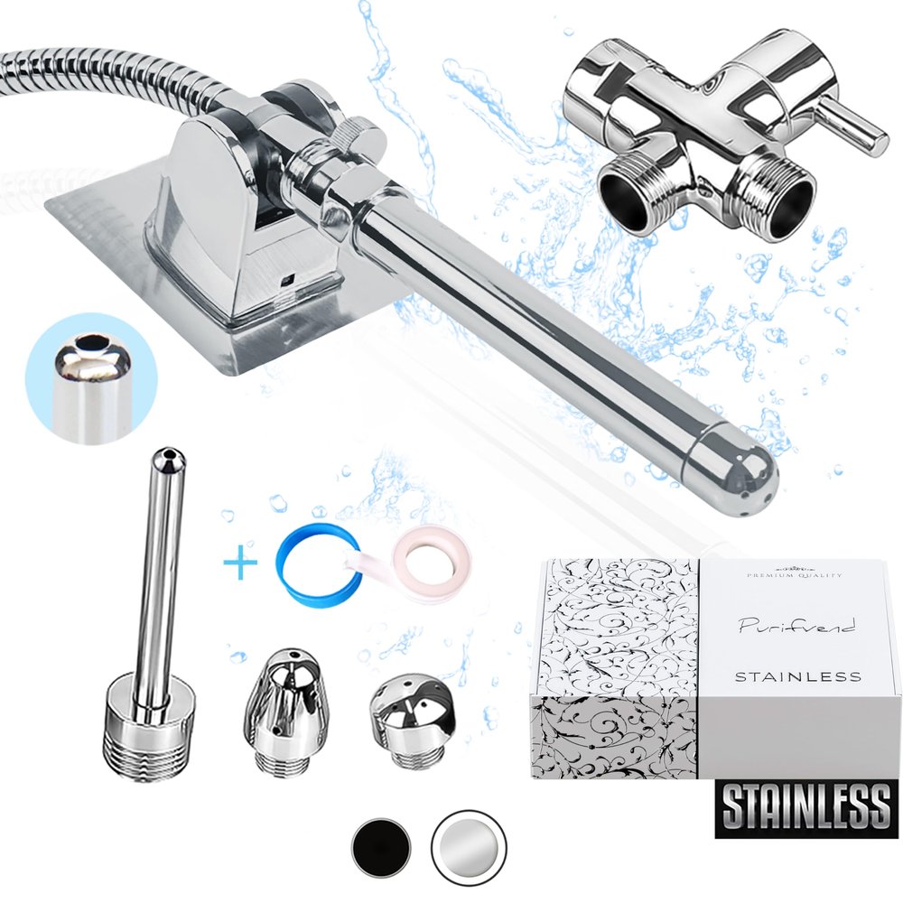 Enema kit for Colon Cleansing-Stainless Steel Enema Shower Attachment-Douche kit Colon Cleansing Anal Shower-Colonic Irrigation Home Kit-9 Pieces Set with 100 Inches Hose for Men & Women