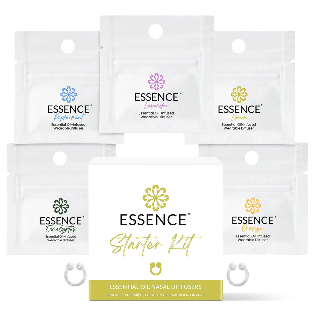Essence Nasal Diffuser Starter Kit  Essential Oil Silicone Nose Ring Inhalers for Beginners  Wearable Aromatherapy Bundle for Relaxation, Energy & Breathing Support