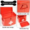 Xbopetda First Aid Kit, First Aid Medicine Supplies Bin - 2-Tier Metal Medicine Storage Tin, Samll First Aid Box with Removable Tray for Home & Workplace Emergency Tool Set - Red view 2
