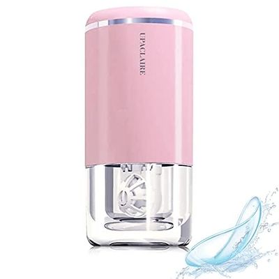 Contact Lens Cleaner, Intelligent Cleaning Machine for Soft and Rigid (RGP) Contact Lenses Cleaning and Storage (Pink)