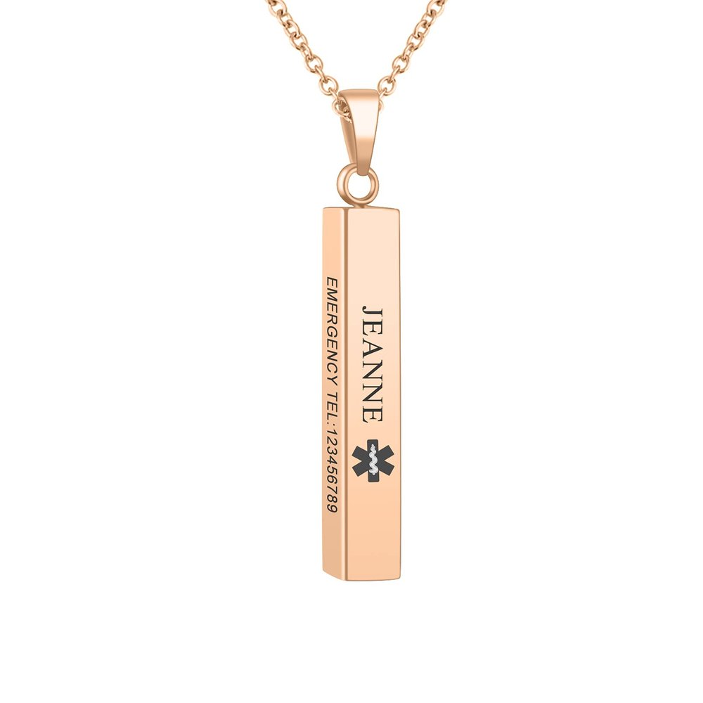 Hojaster Personalized Medical Alert Necklace for Women Stainless Steel Laser Engraved Emergency Medical ID Tag Necklaces Customize Jewelry for Diabetes, Heart disease, Epilepsy, Allergy (Rosd Gold)