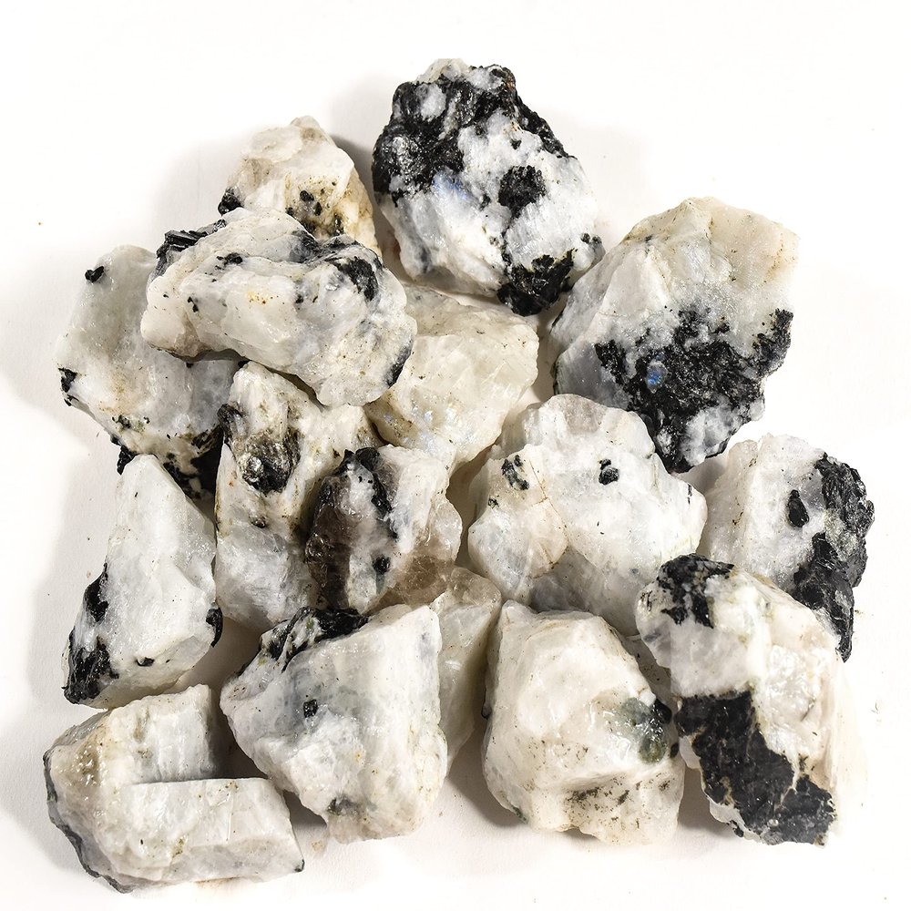 30PCS Rainbow Moonstone w/Black Tourmaline Rough Stones Natural Sparkling Feldspar Gemstone Crystal Mineral Raw Specimens - India