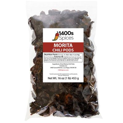 1lb Morita Chipotle Dried Whole Chile Peppers, Chili Seco Pods for Authentic Mexican Food, Heat-Sealed Resealable Bag by 1400s Spices