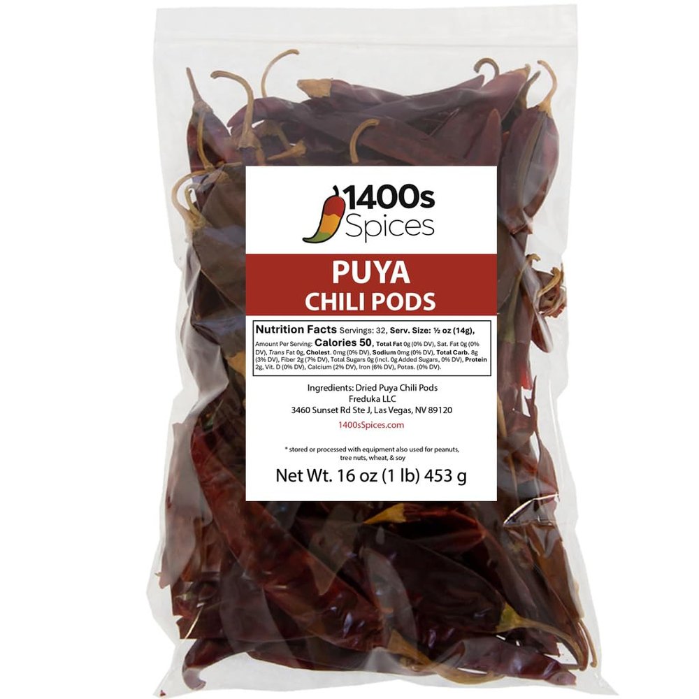1lb Puya Dried Whole Chile Peppers, Pulla Chili Seco Pods by 1400s Spices