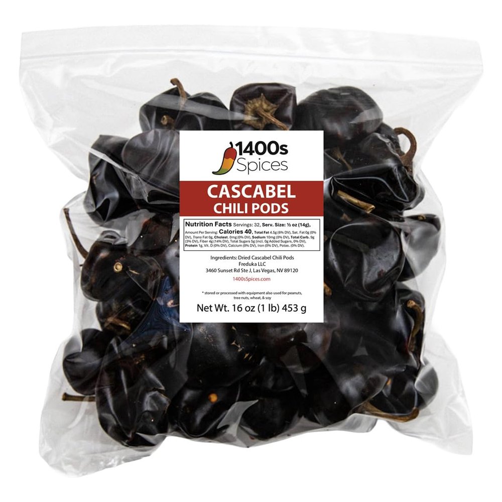 1lb Cascabel Dried Whole Chile Peppers, Chili Seco Pods for Authentic Mexican Food by 1400s Spices