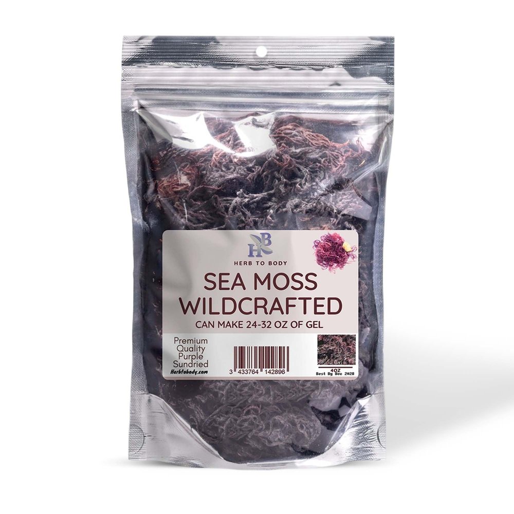 Herb To Body Purple Sea Moss  4oz, Purple Sea Moss, Gold, 100% Wildcrafted from Saint Lucia Raw and Dried, Vegan Superfood with 90+ Minerals, Non-GMO