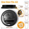 (100-Pack) Coffee Cup Lids - Disposable Coffee Lids for 10, 12, 16, 20, & 24 oz Paper Cups, 8 oz Squat Cups, Dome Cup Lids for To-Go Beverages, Expresso, Tea, Hot Chocolate - Black view 2